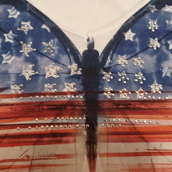 Women's Unity World Wear American Red White & Blue Butterfly 4th of July Size L - Picture 9 of 11